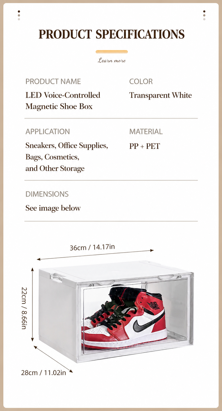 LED Sneaker Display Case with Magnetic Door (Voice Control)