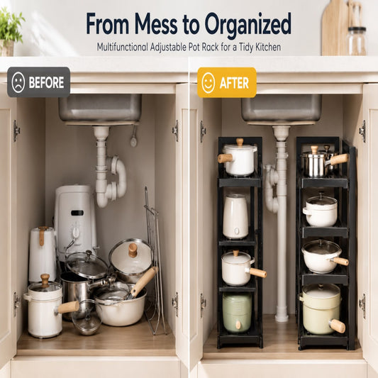 Adjustable Multi-Tier Pot & Pan Organizer Rack