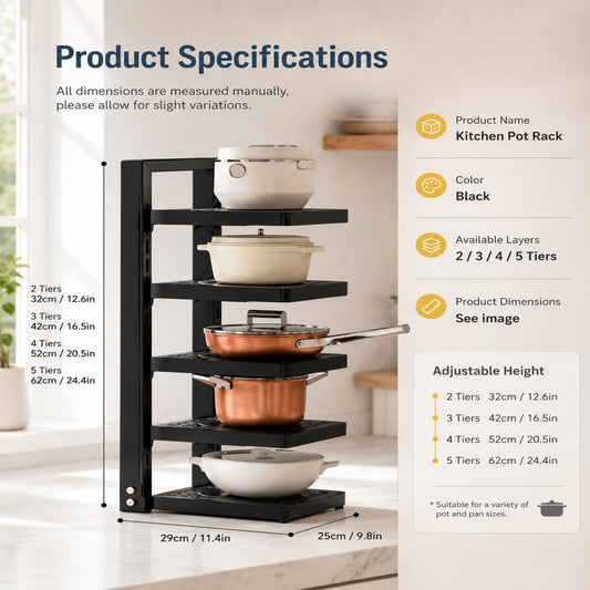 Adjustable Multi-Tier Pot & Pan Organizer Rack