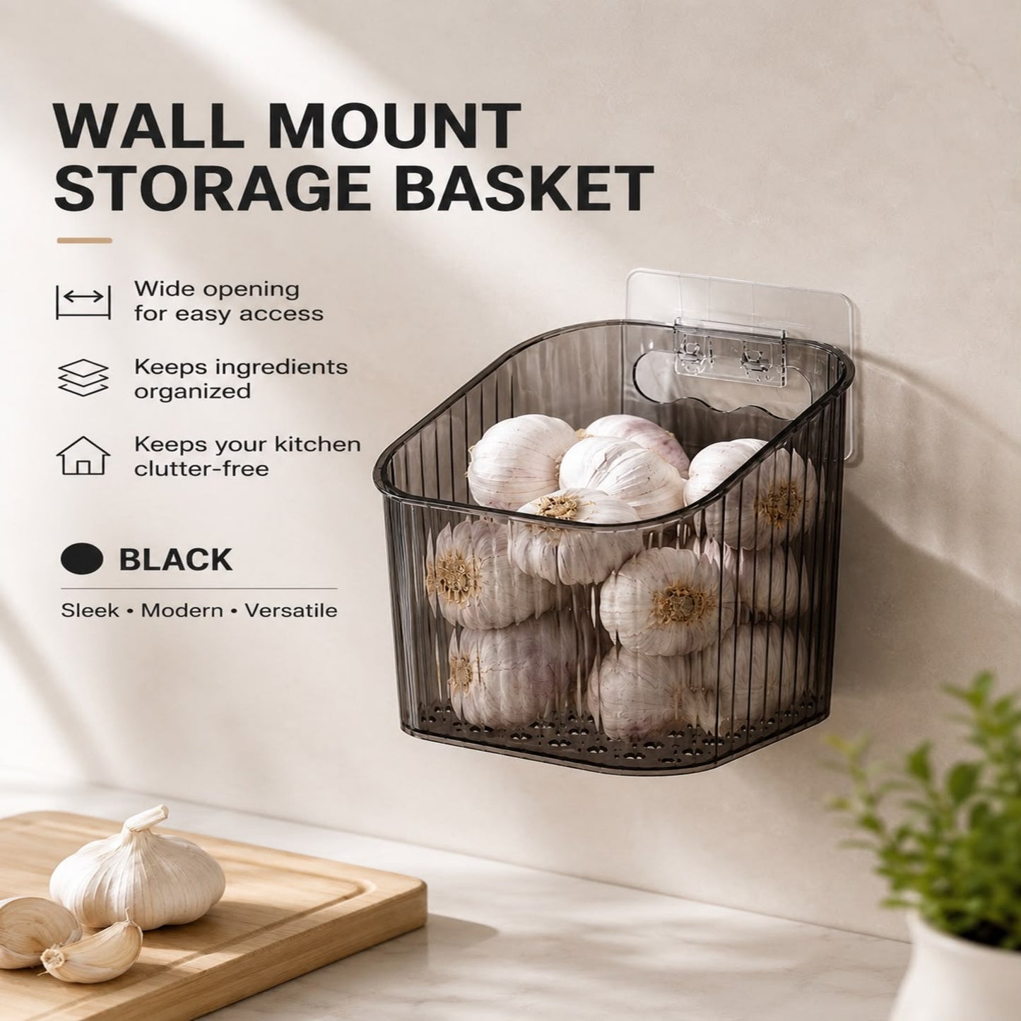 No-Drill Wall-Mounted Kitchen Storage Bin