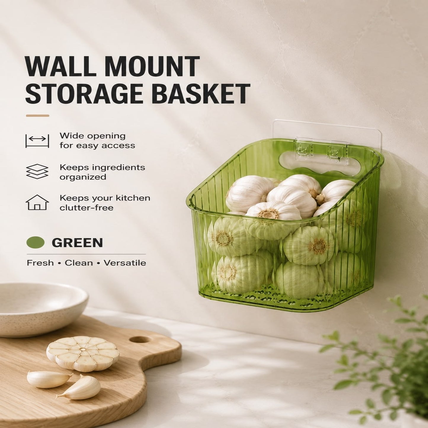No-Drill Wall-Mounted Kitchen Storage Bin