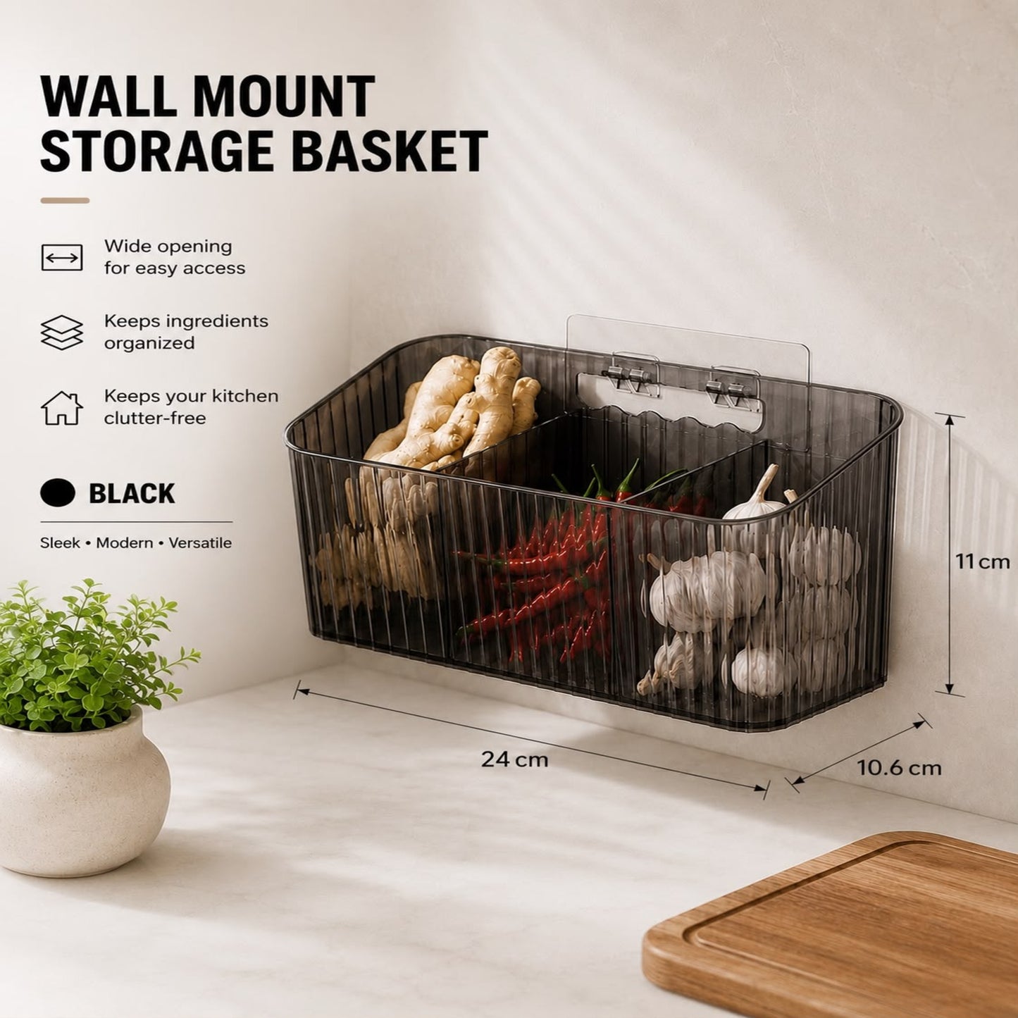 No-Drill Wall-Mounted Kitchen Storage Bin