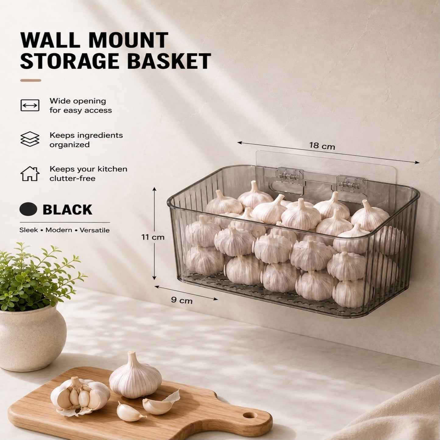 No-Drill Wall-Mounted Kitchen Storage Bin
