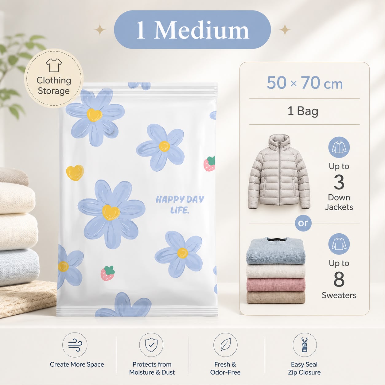 Vacuum Compression Storage Bags for Clothes & Bedding