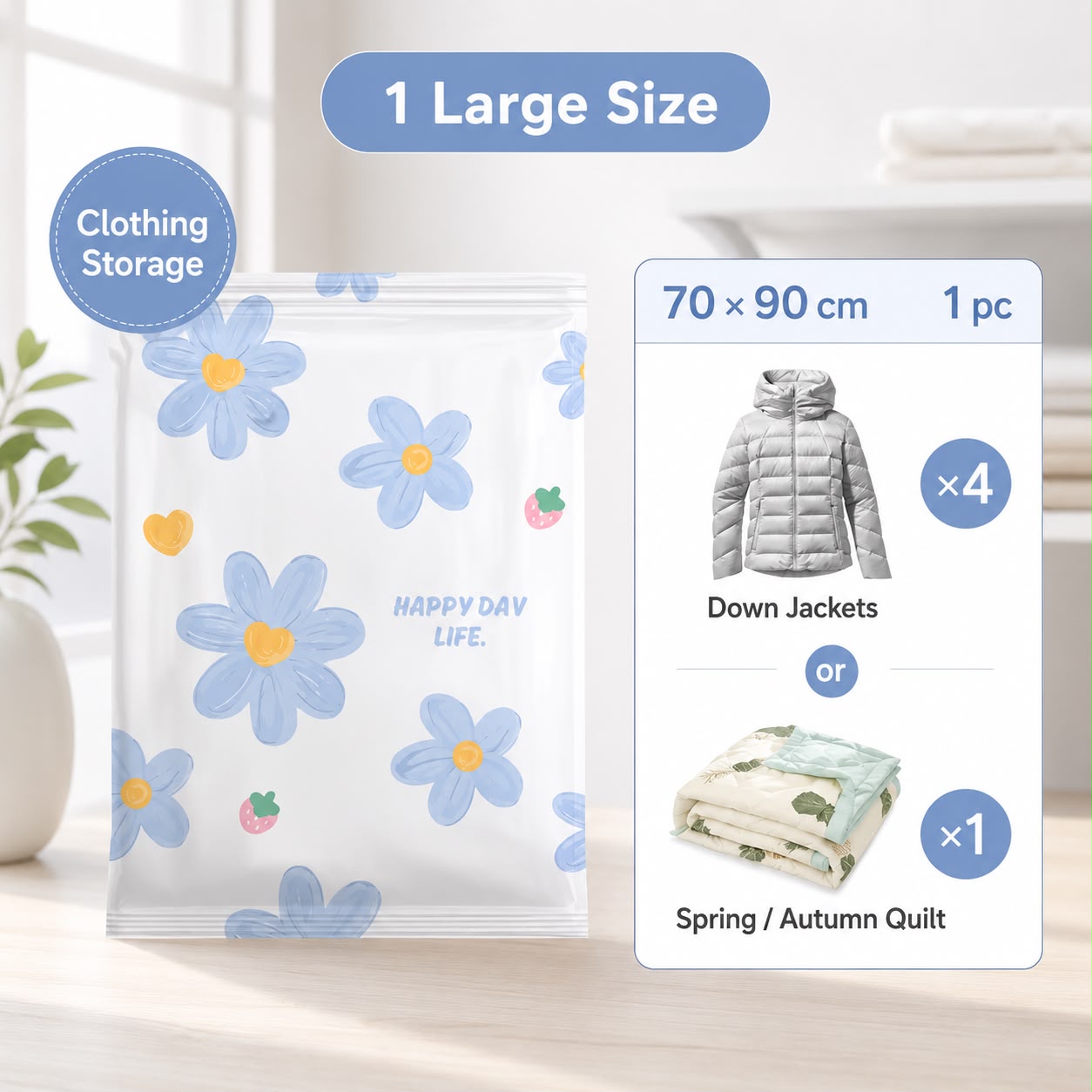 Vacuum Compression Storage Bags for Clothes & Bedding