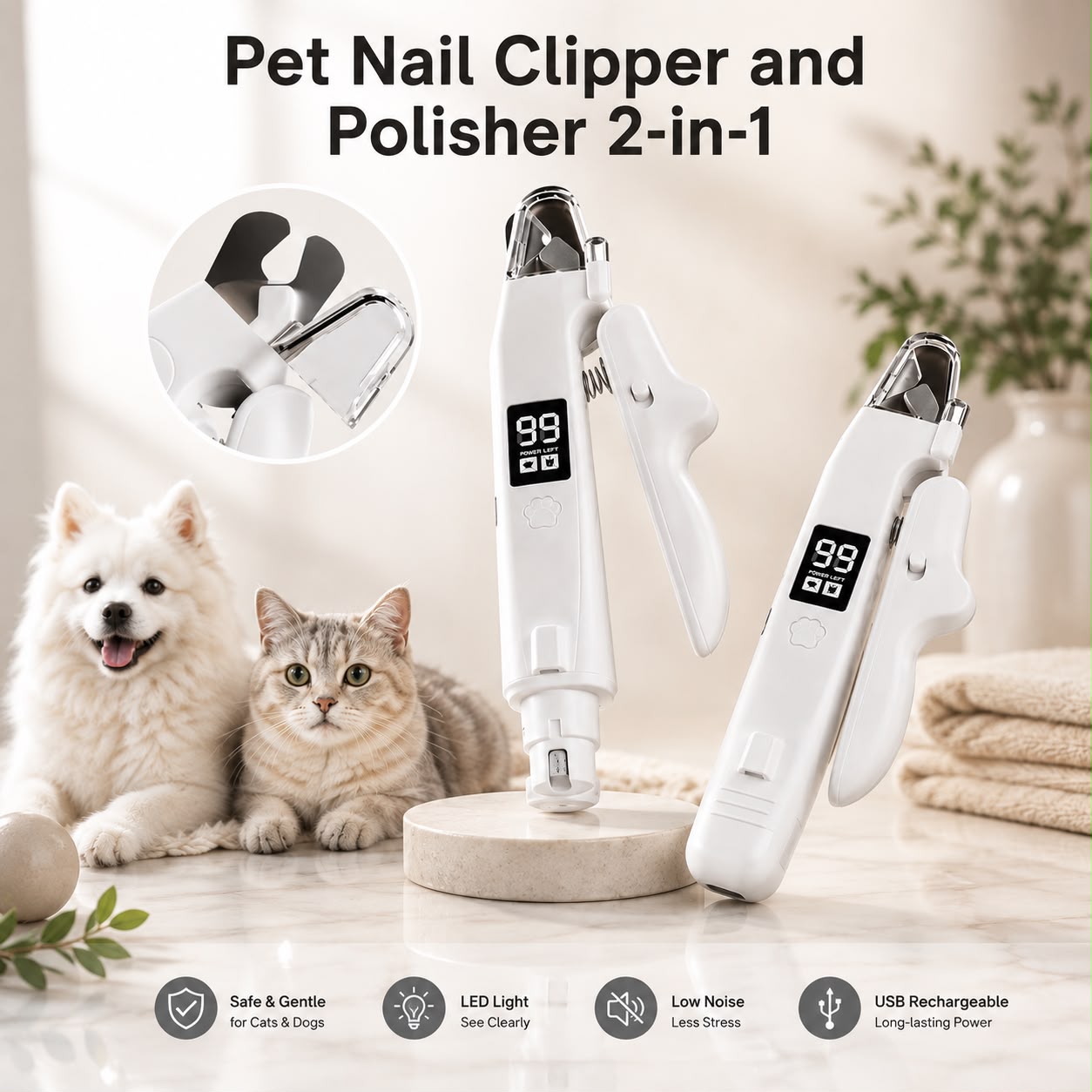 2-in-1 Pet Nail Clipper & Grinder with LED Light